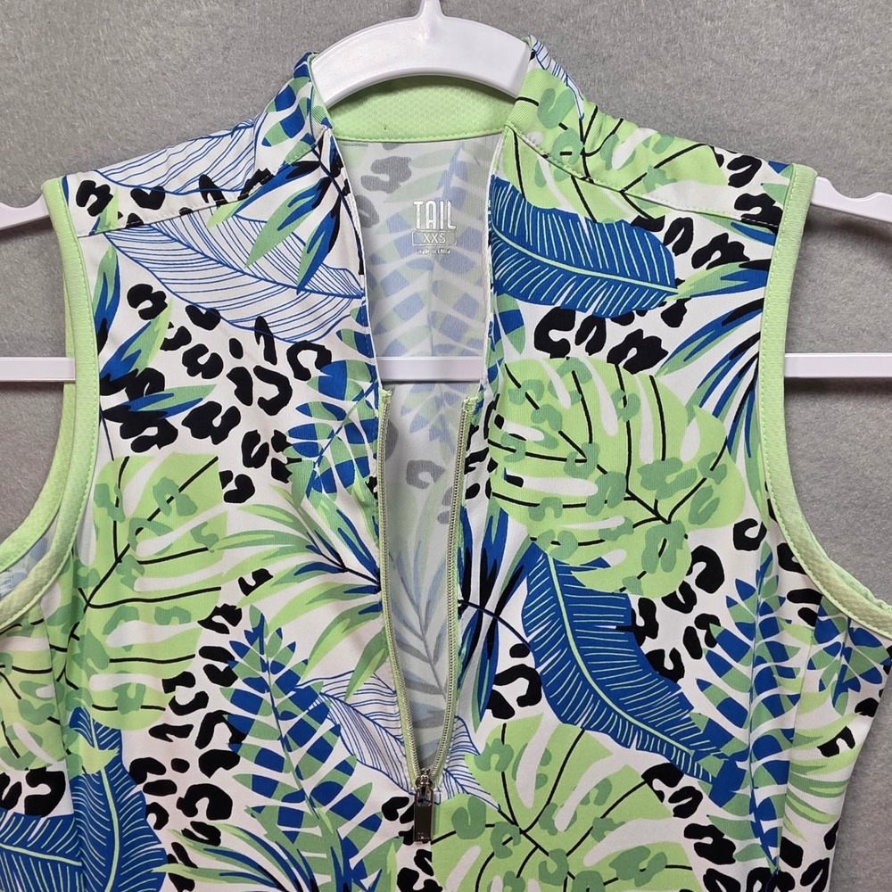 Tail Golf Dress Womens XXS 2XS Tropical Leopard Print Green Blue Zip Pocket - Picture 4 of 10